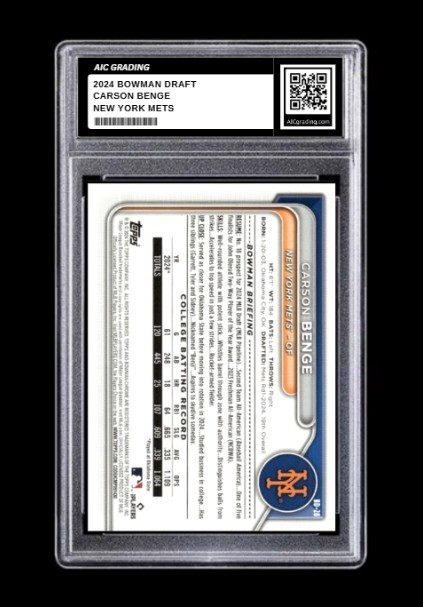 2024 Carson Benge 1st Bowman Draft Rookie Card #BD-28 Mets Gem MINT Graded 10