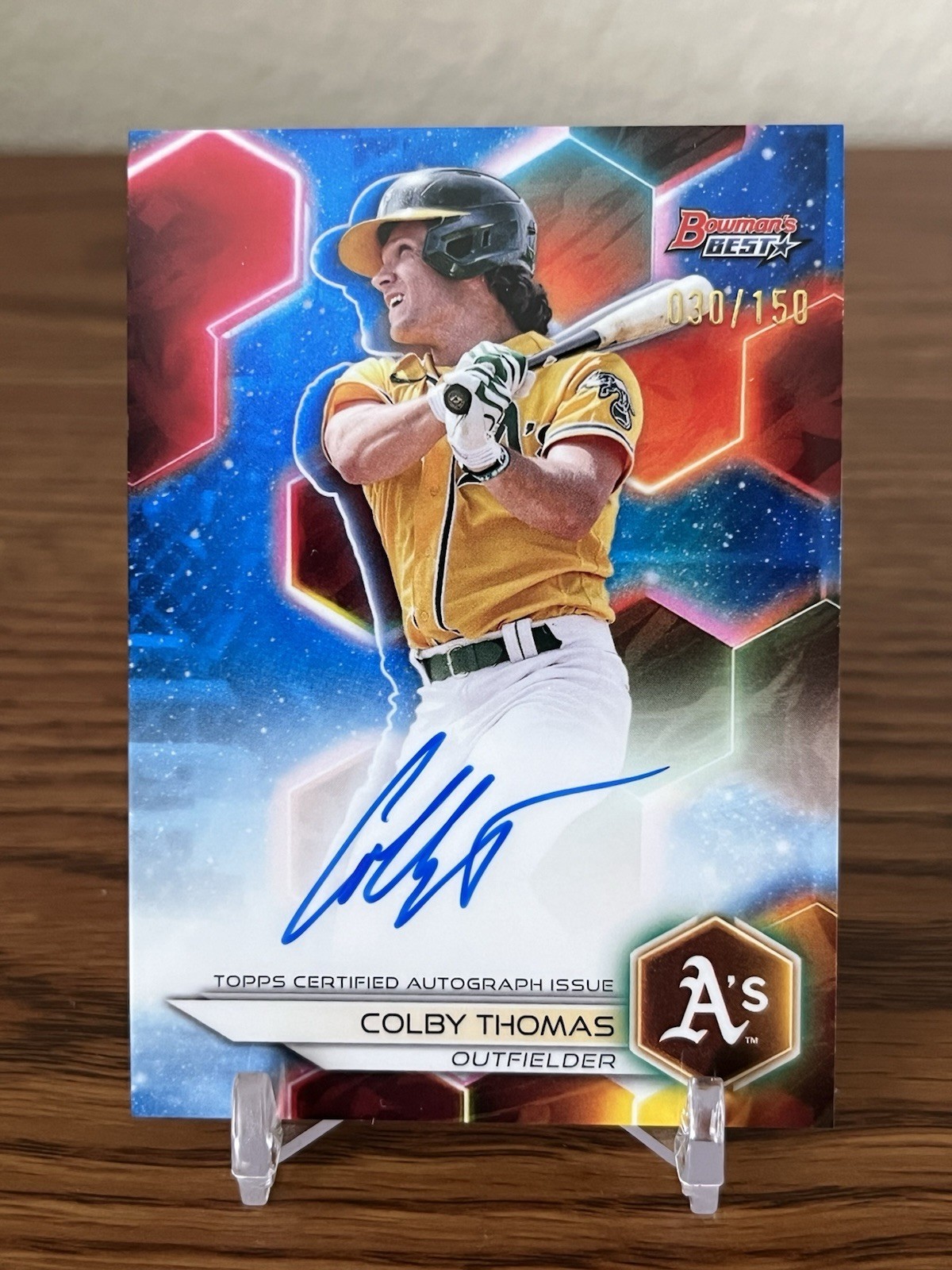 2023 Bowman’s Best Colby Thomas Auto Blue Refractor Auto /150 #B23-CT Athletics