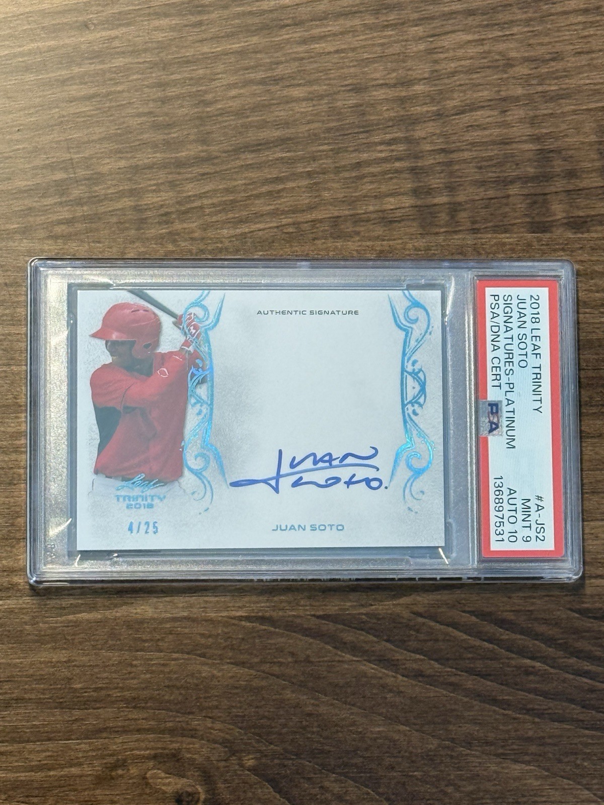 2018 Leaf Trinity Juan Soto Auto RC Signatures Platinum #’d 4/25 PSA 9 Auto 10
