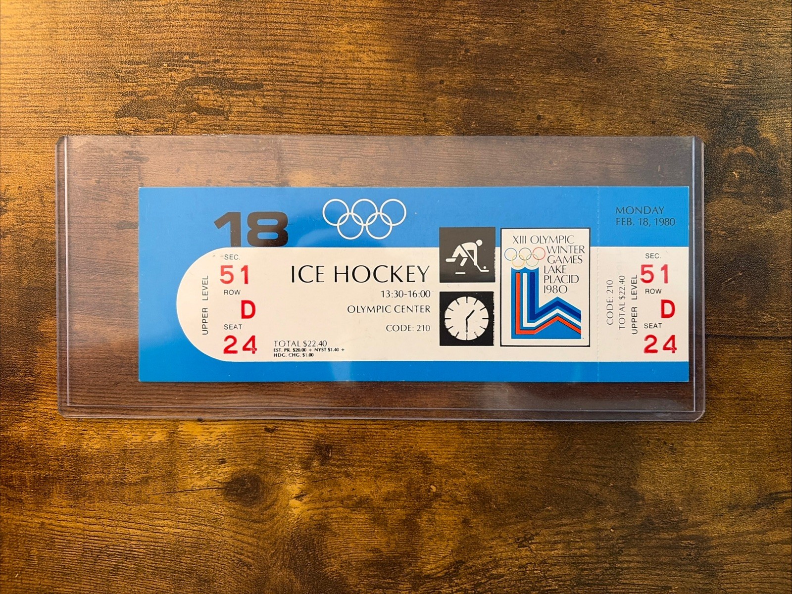 1980 Winter Olympics Ice Hockey Full Ticket Lake Placid Sweden Norway