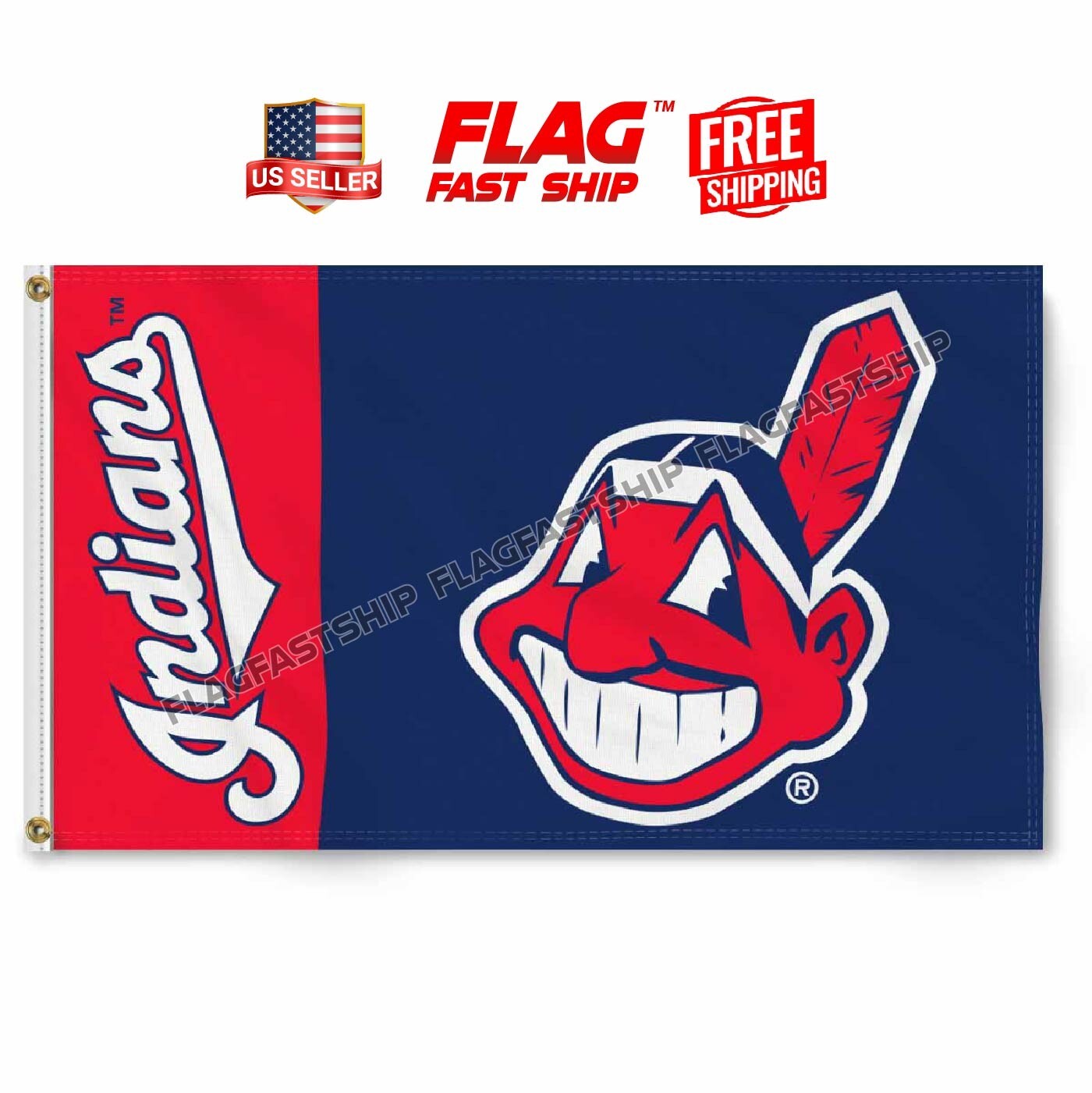 Cleveland Indians Flag 3×5 FT Logo w Grommets 2022 Design MLB FREE Shipping