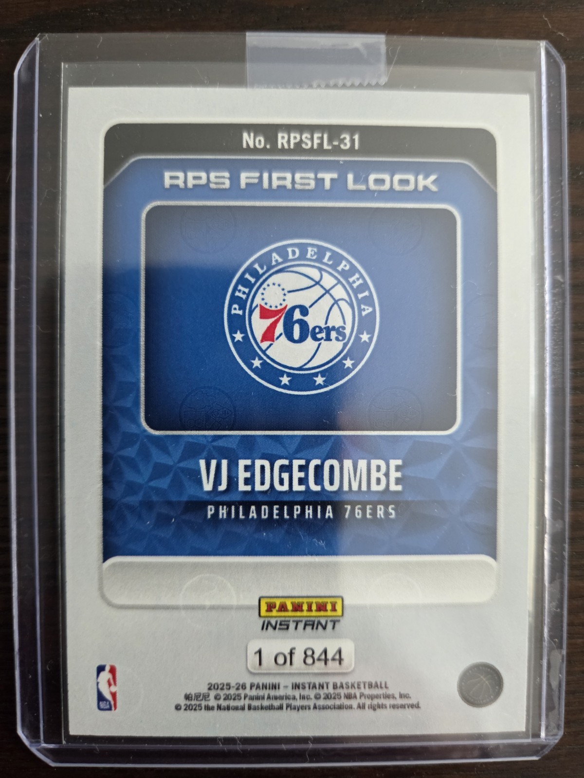 VJ Edgecombe 2025-26 Panini Instant #31 Rookie Premiere RPS First Look RC QTY