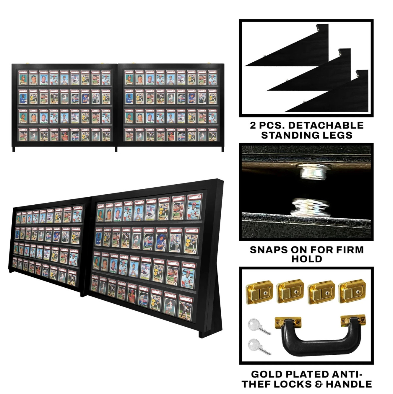 Graded Trading Card Display Case 72 PSA Slabs Tabletop USA Sport Wood Show Stand