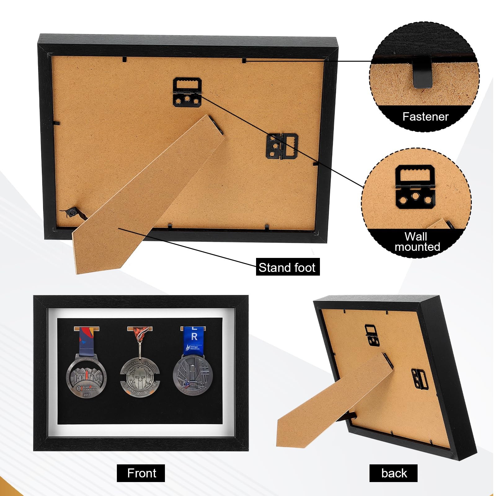 Premium Medal Frame Display Case – A4 Black Wooden Medal Display Frame for Si…