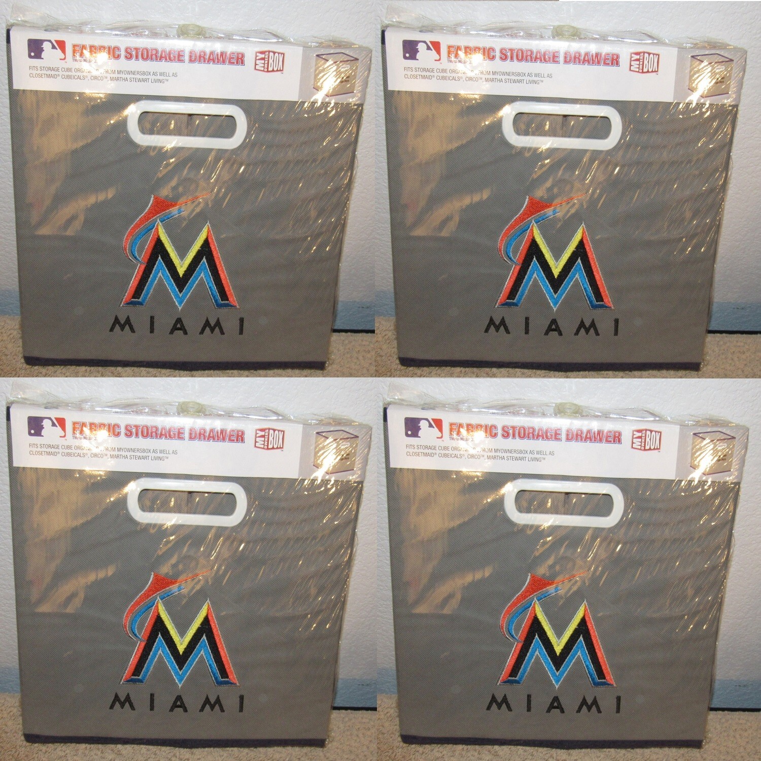 Lot of 4 – Miami Florida Marlins Baseball Fabric Folding Storage Drawer Cube Box
