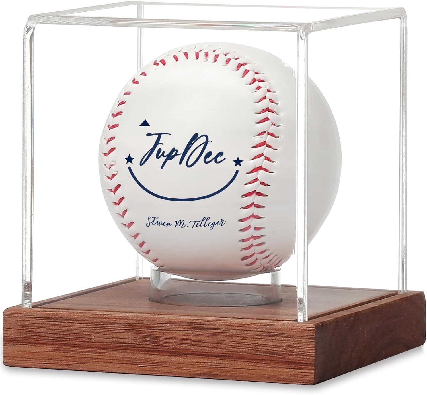 Clear Acrylic Baseball Holder with Wooden Base for Signed Balls – 1 Pack