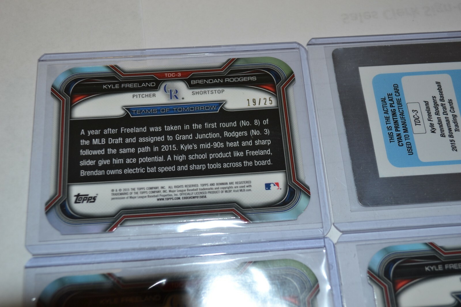 lot x5 2015 Bowman Draft #TDC-3 Brendan Rodgers Kyle Freeland 1/1 /5 /25 /50