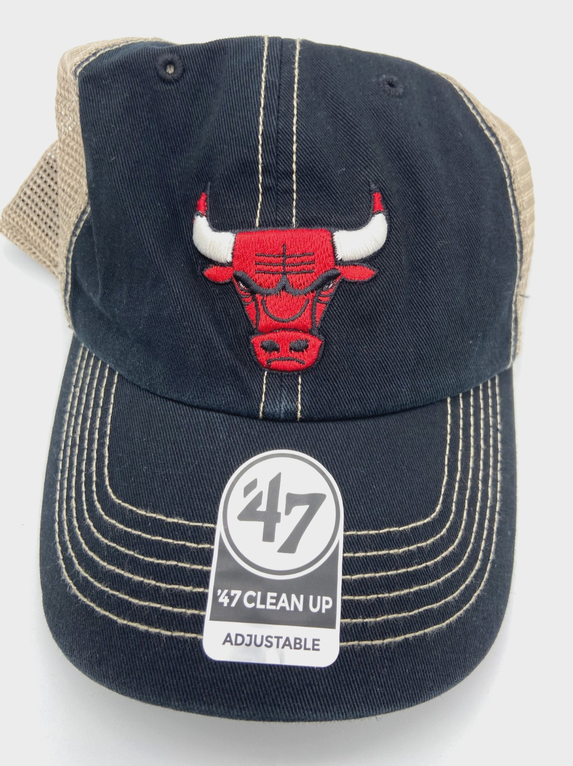 Chicago Bulls Black Hat Mesh Snapback Trucker ’47 Brand Clean Up Cap NBA New