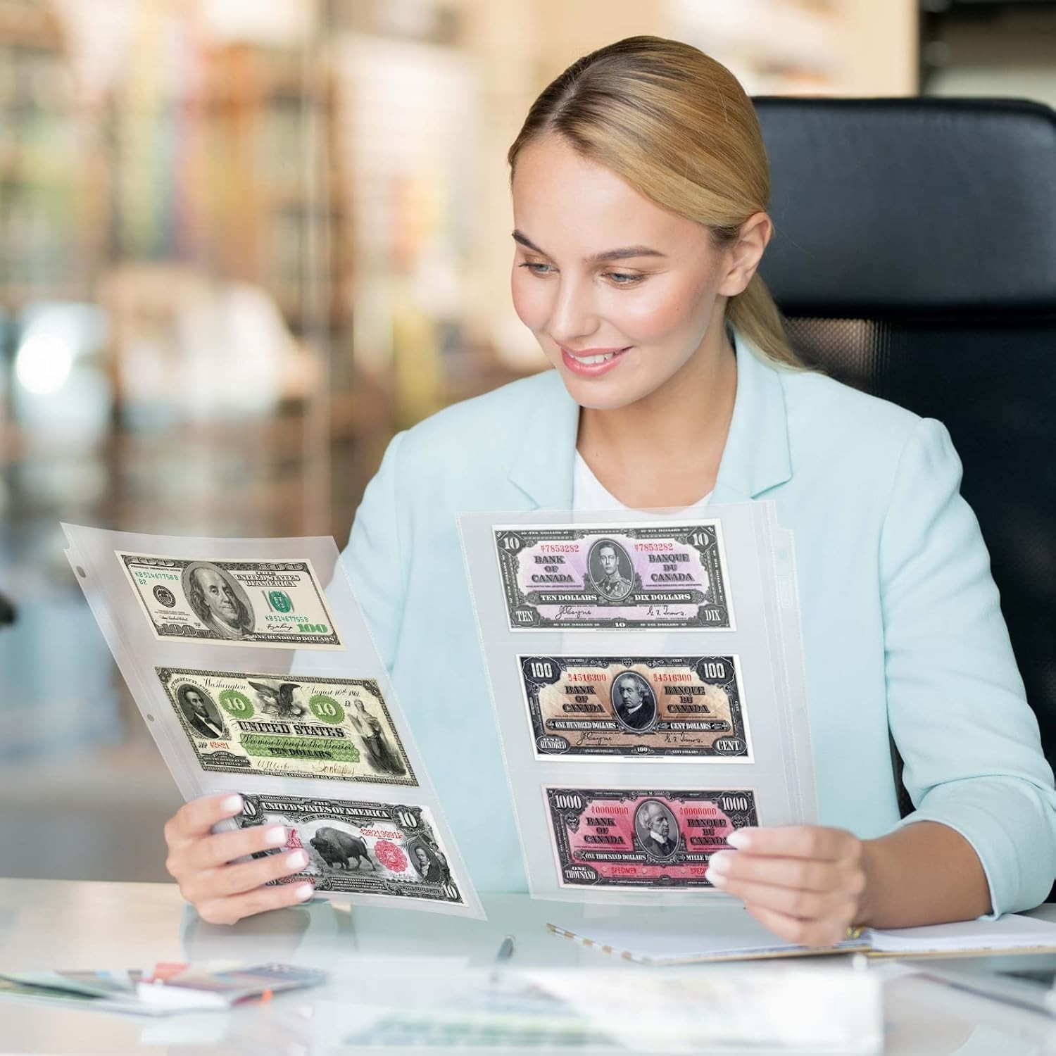 25 Sheets Currency Sleeves for Paper Money Collection Album with 3 Pockets