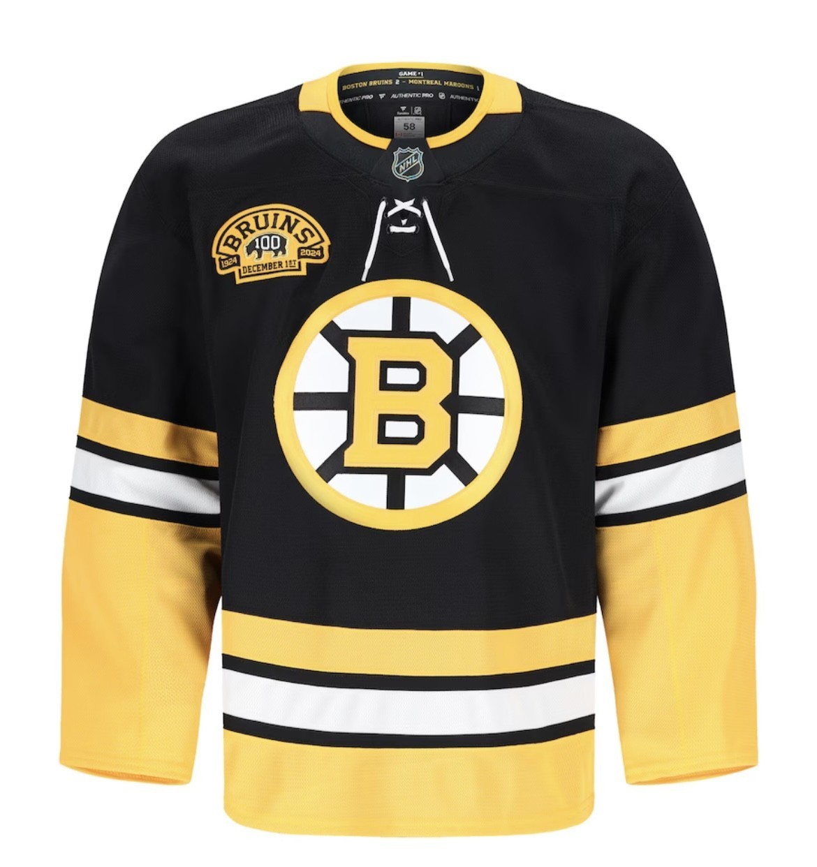 BOSTON BRUINS FANATICS BLANK AUTHENTIC PRO CENTENNIAL GAME JERSEY – SIZE 54 MiC