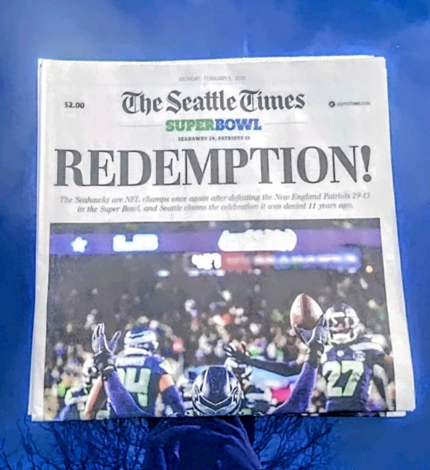 SEATTLE SEAHAWKS FULL NEWSPAPER SUPER BOWL WIN HISTORY 2/9/2026