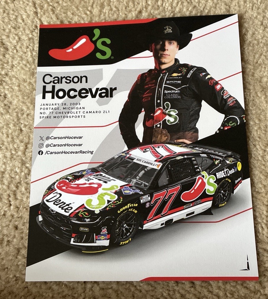 NASCAR Driver #77 Carson Hocevar Ride The Dente 2026 Postcard Charlotte Race