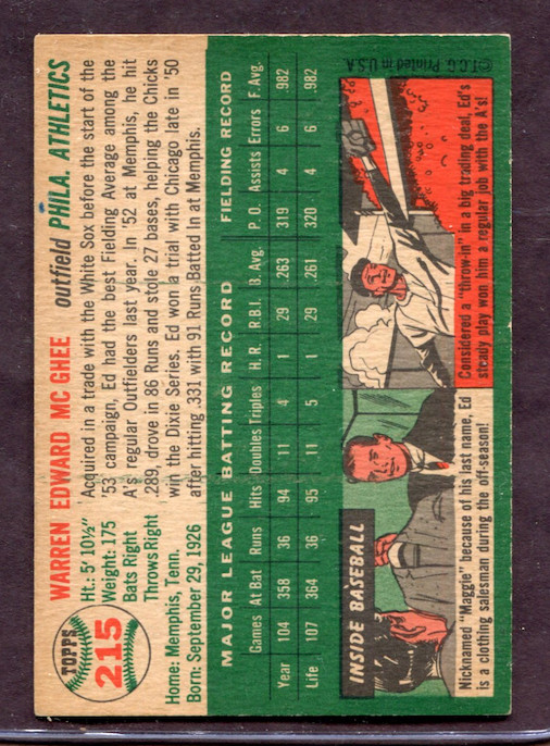 1954 Topps Set-Break #215 Ed McGhee EX-EXMINT *JAYSACE*