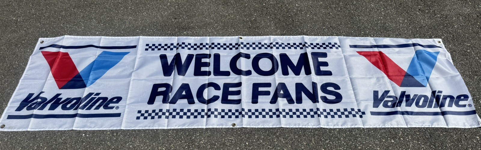 VALVOLINE RACING OIL WELCOME RACE FANS NASCAR FLAG APPROX 2x8ft