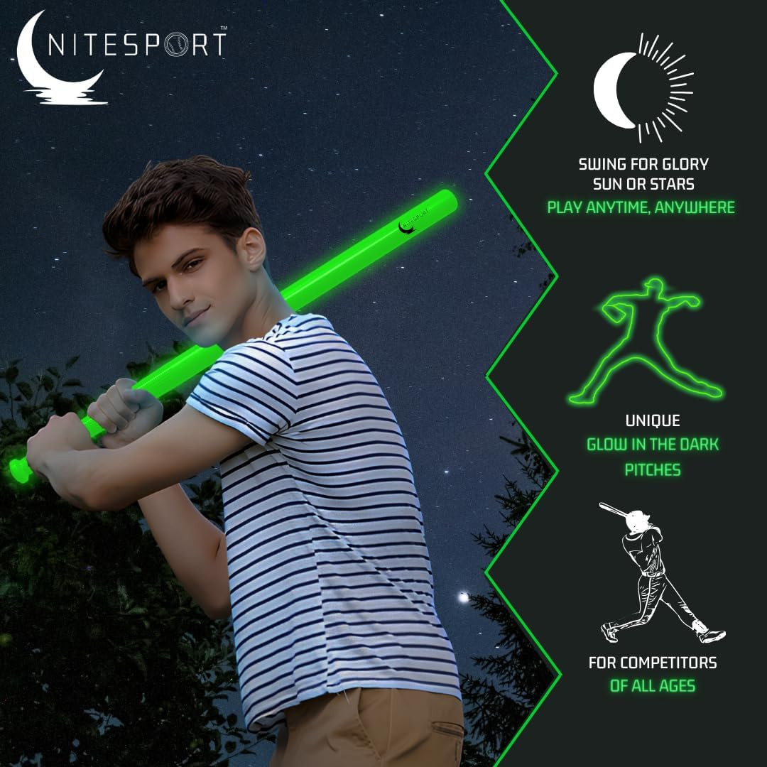 Glow in the Dark Plastic Baseball Bat W/ 3 Glow in the Dark Plastic Baseballs Bu
