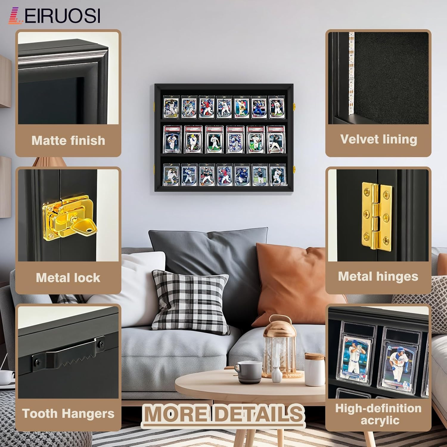 Lockable 5-Tier Baseball Card Display Case with UV Protection