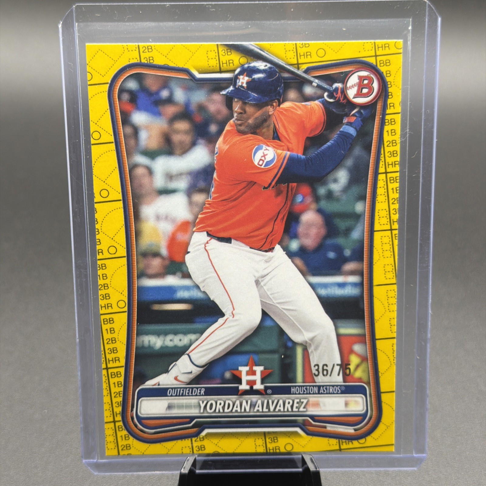 2026 Bowman Yordan Alvarez #67 Yellow Score Sheet /75 Houston Astros