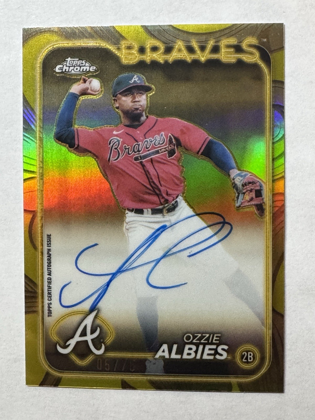 2024 Topps Gilded Collection Ozzie Albies Yellow / Gold Auto 05/75 #CGA-OA