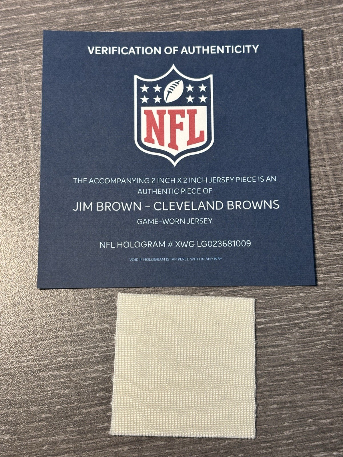JIM BROWN GAME USED WORN PATCH NFL COA HOLOGRAM CLEVELAND BROWNS HOF GOAT RB