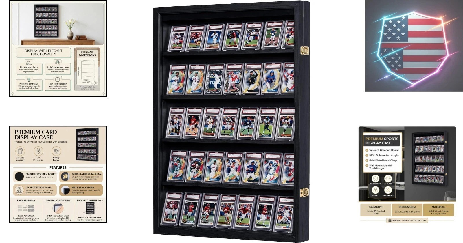 35 Baseball Card Display Case – Graded Sports Card Frame with 98% UV Protecti…