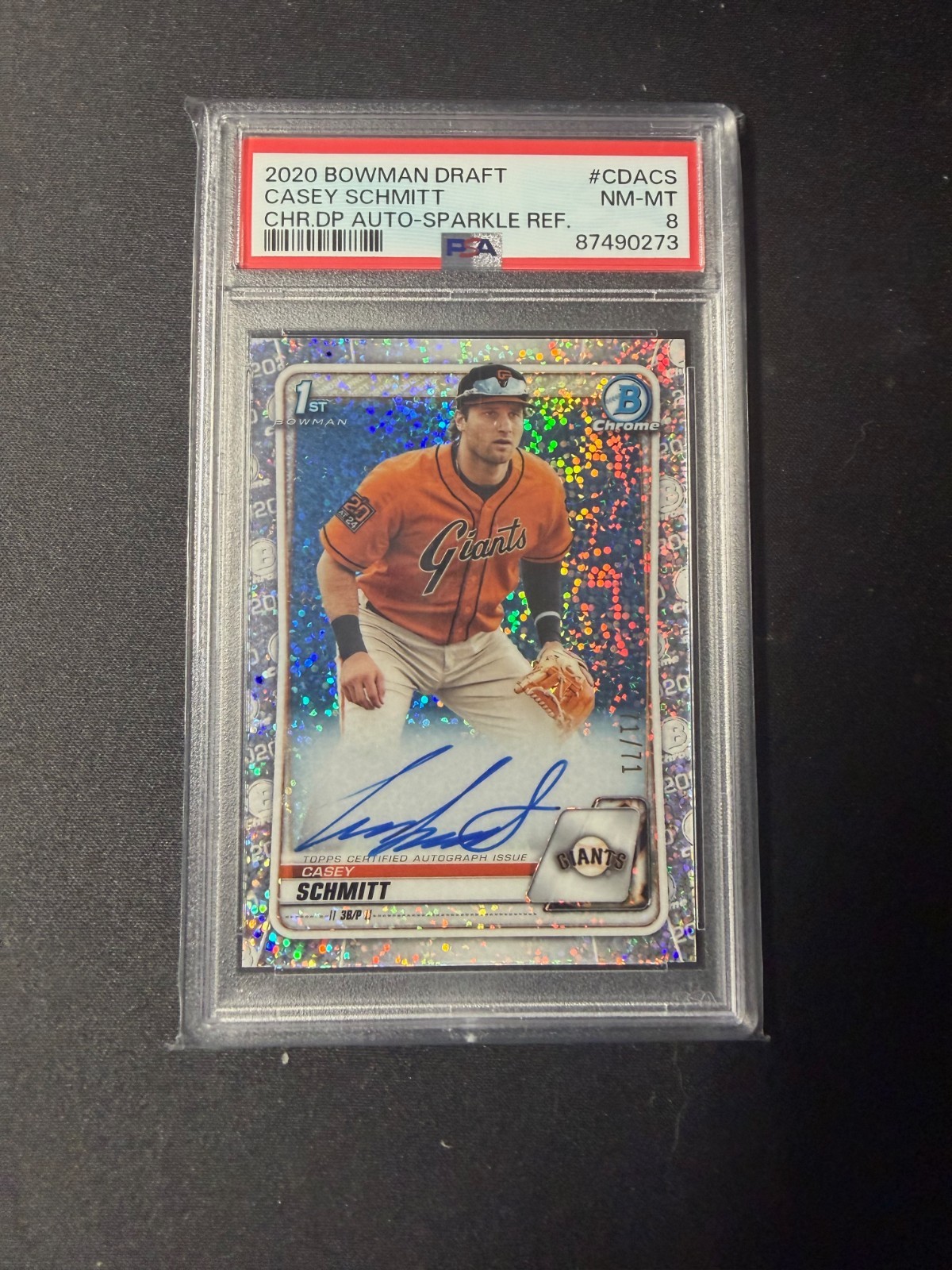 2020 Bowman Draft Casey Schmitt #CDA-CS 1st Sparkle Refractor Auto /71 PSA 8
