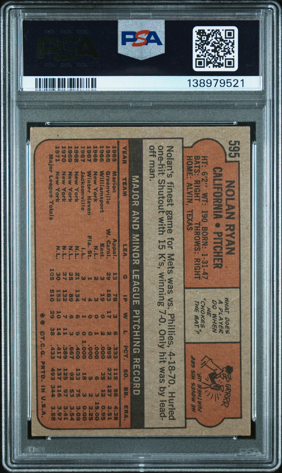 1972 Topps Nolan Ryan #595 PSA 6.5