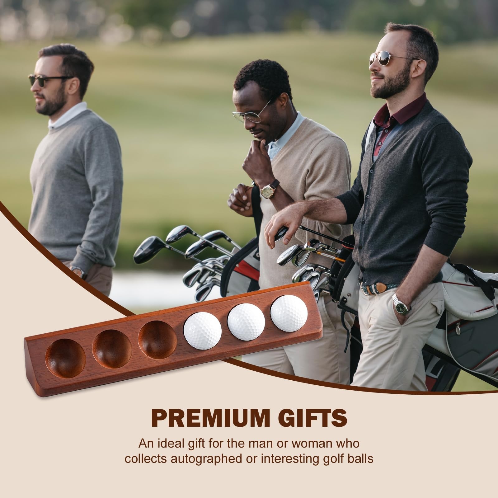 2 PCS Wooden Golf Ball Display Case Holder Wall Mount Tabletop Collector