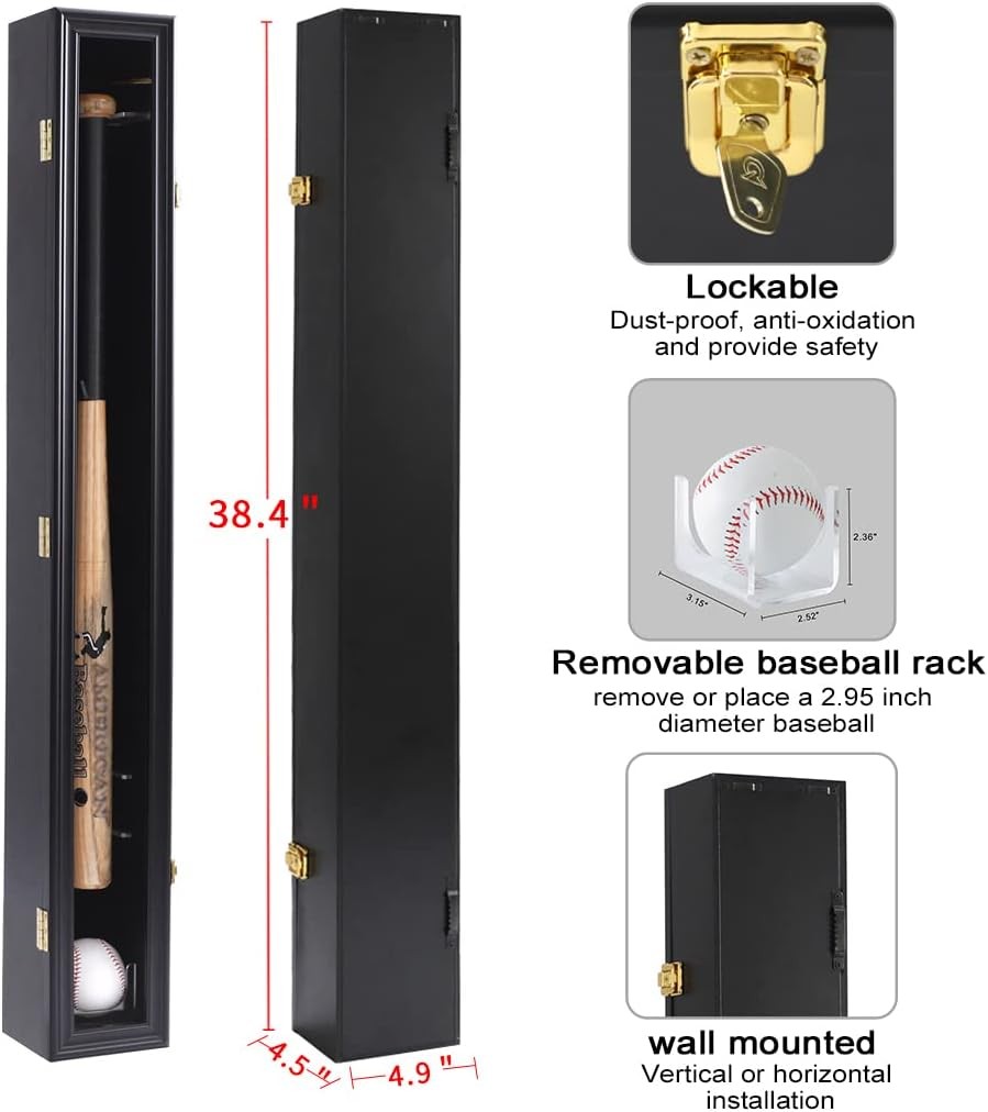 Baseball Bat Display Case – Baseball Bat Wall Mount Wooden Frame with Acrylic Tr