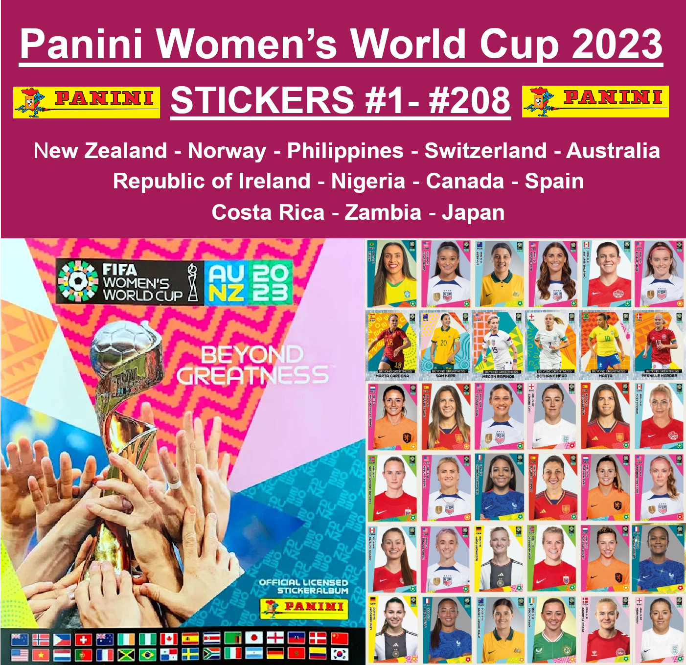 ** USA Seller ** Panini FIFA Women’s World Cup 2023 – Stickers #1-#208