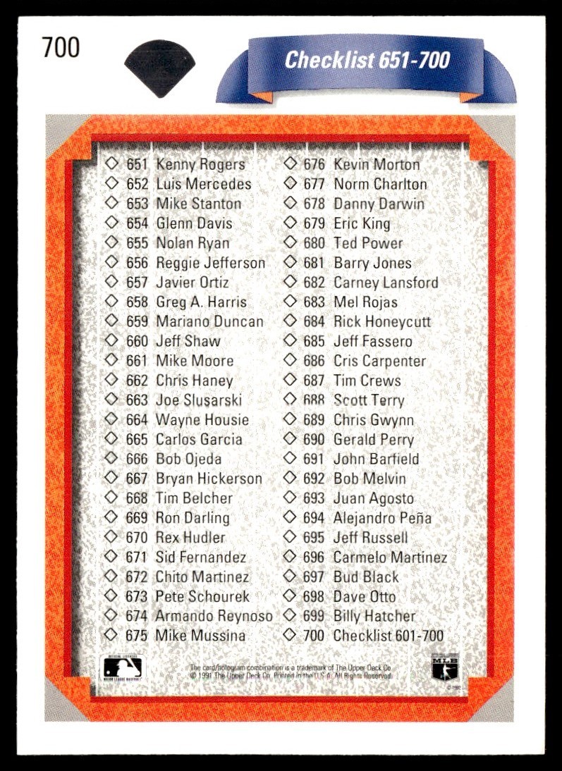 1992 Upper Deck Checklist 601-700 #700