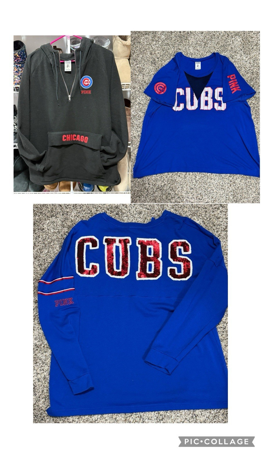 PINK Victoria’s Secret Chicago Cubs Blue Baseball Sweatshirt HoodieTShirt Size L