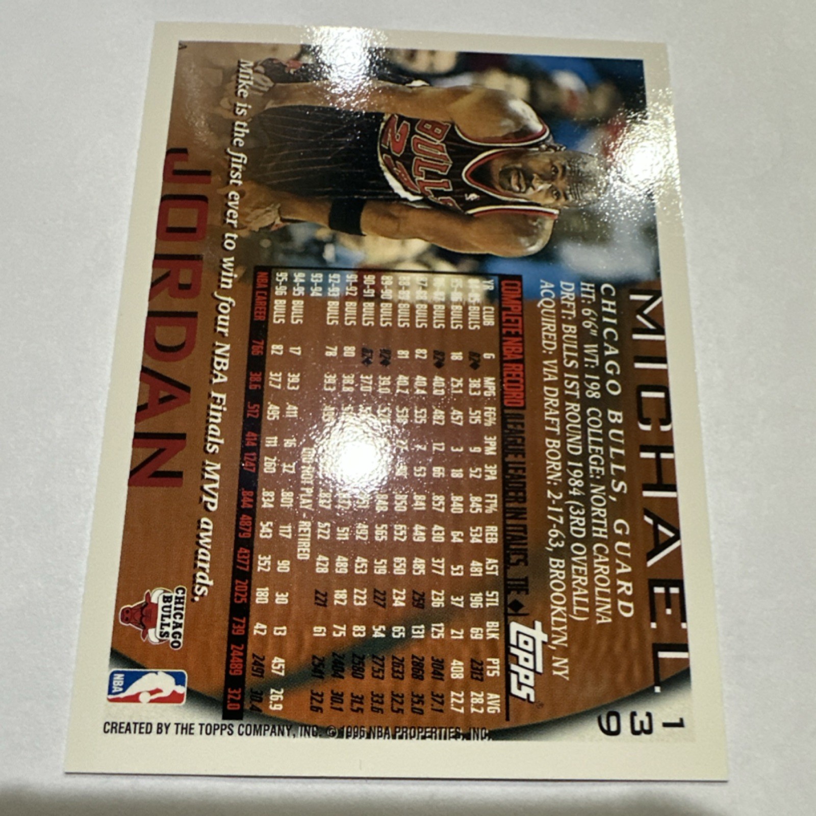 Topps 1996 Michael Jordan #931 Chicago Bulls NBA Basketball Base Set Card