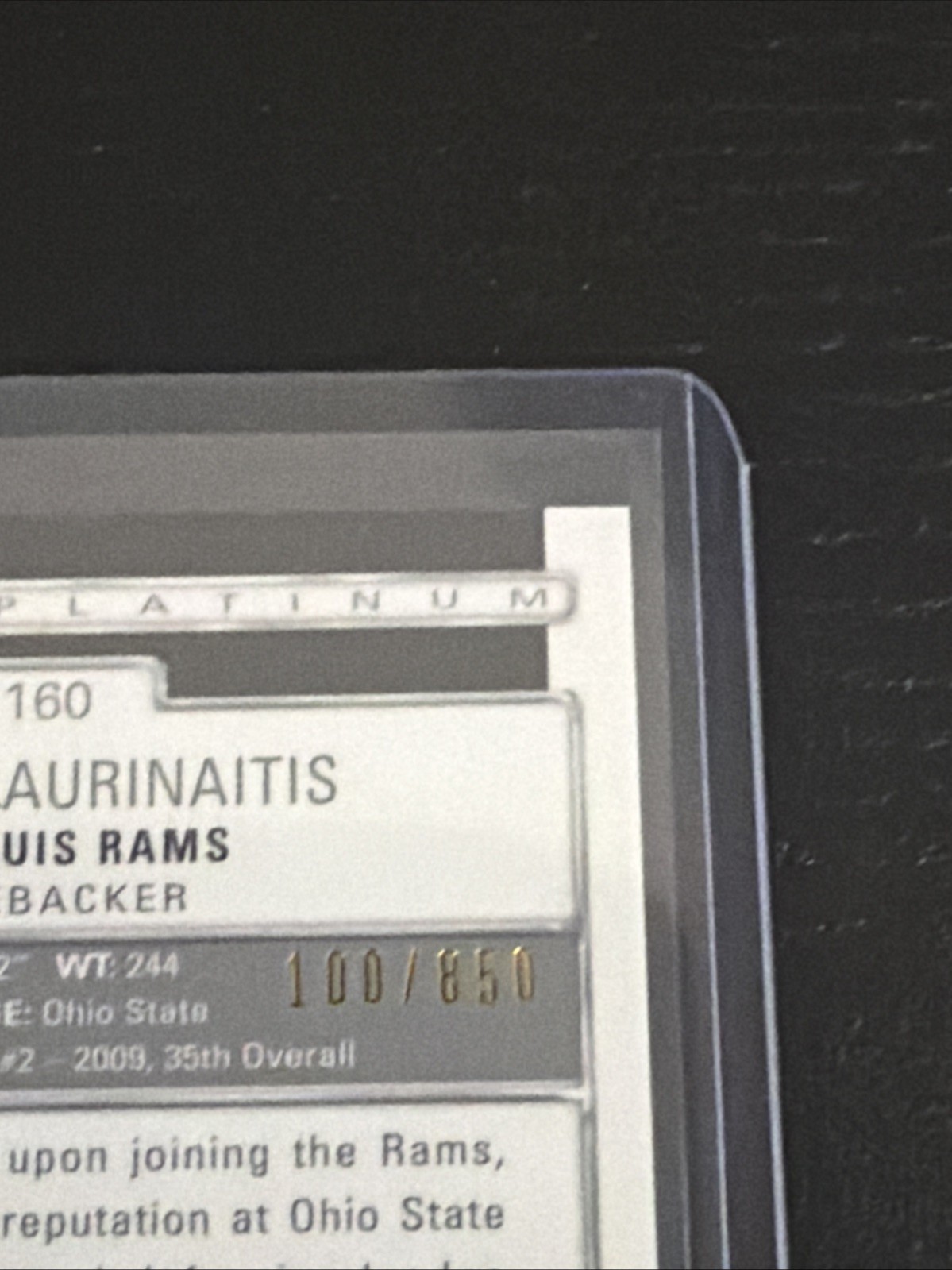 2009 Topps Platinum – James Laurinaitis #160 Refractor Rookie Autographs /850