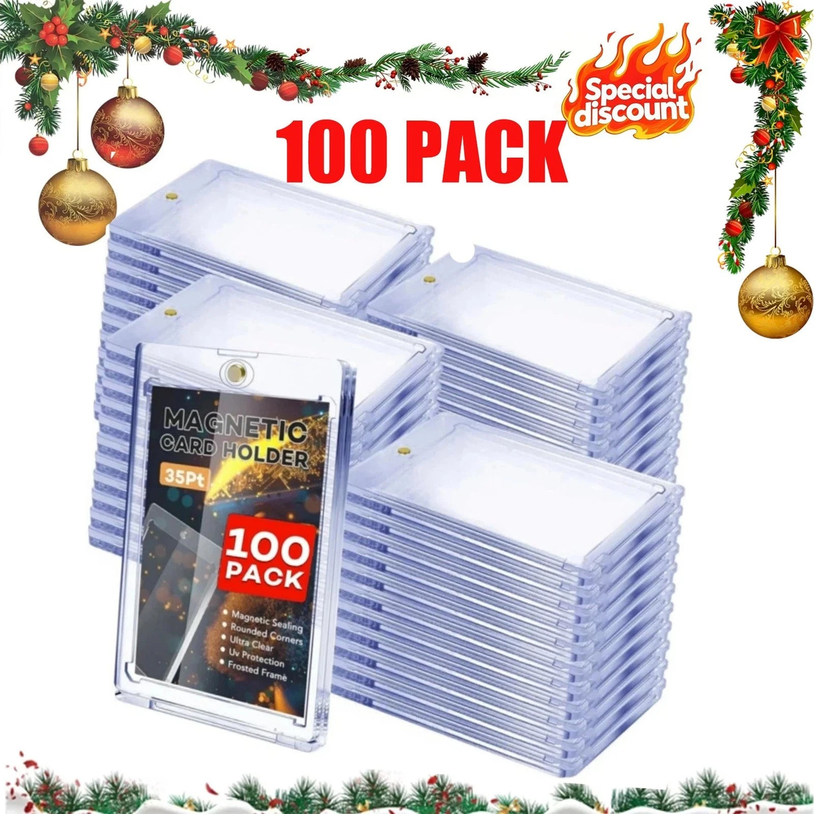 100 Pack Magnetic Card Holders Trading Sports 35pt One-Touch UV Protection Cover