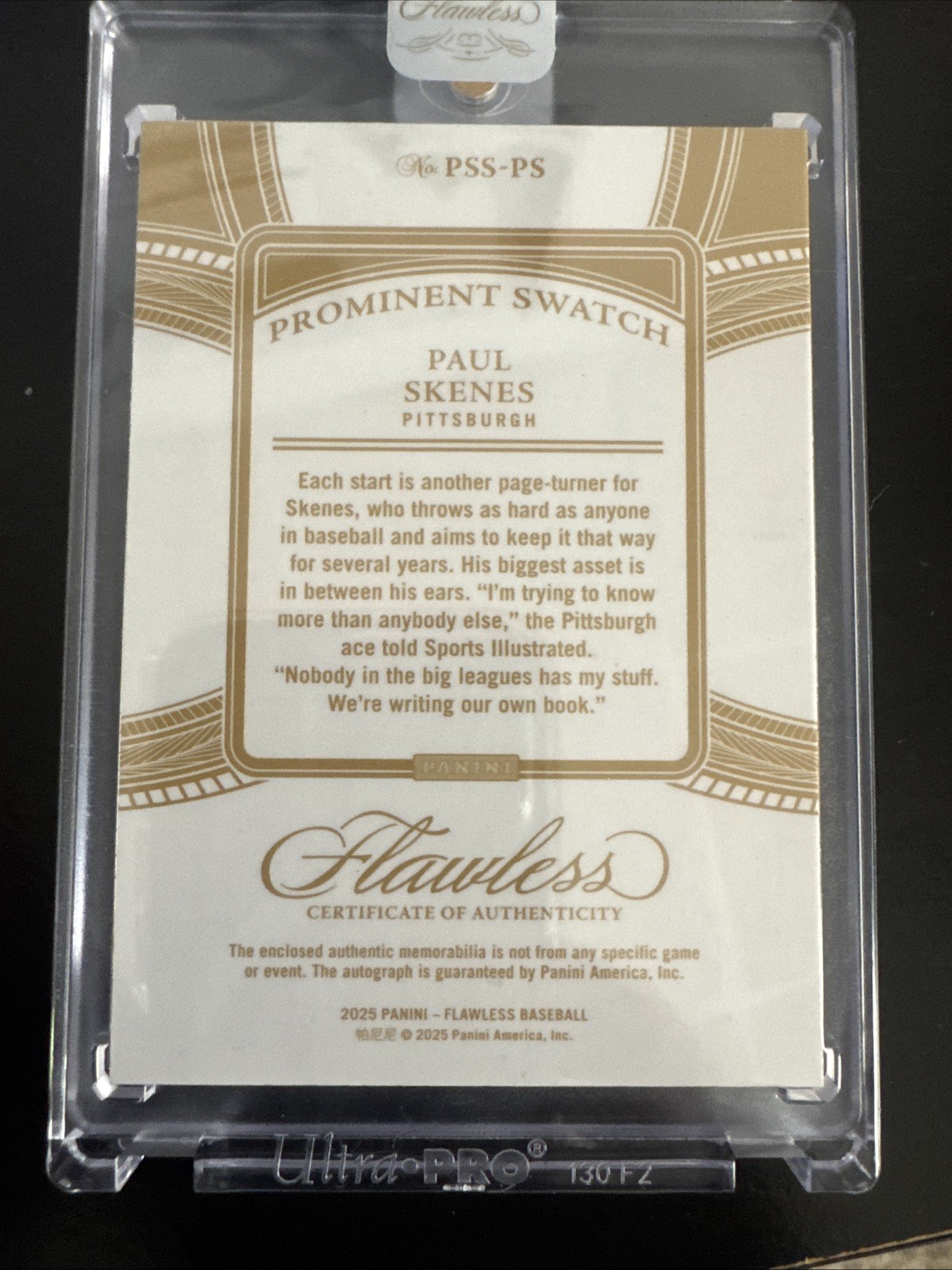 2025 Panini Flawless – Prominent Swatch Signatures Paul Skenes #PSS-PS Sapphire