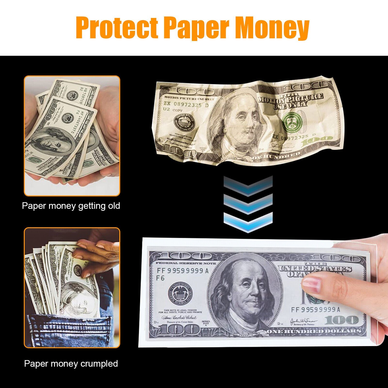 200pcs Transparent Banknote Cover Thickened Banknote Collection Cover OPP Bag US