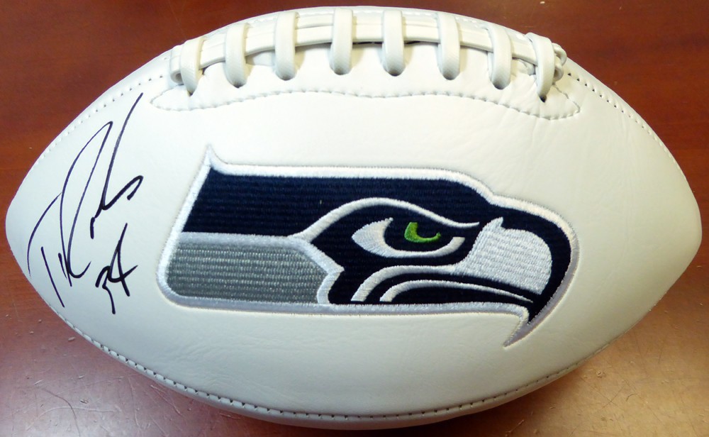 Thomas Rawls Signed White Logo Football Seattle Seahawks MCS Holo
