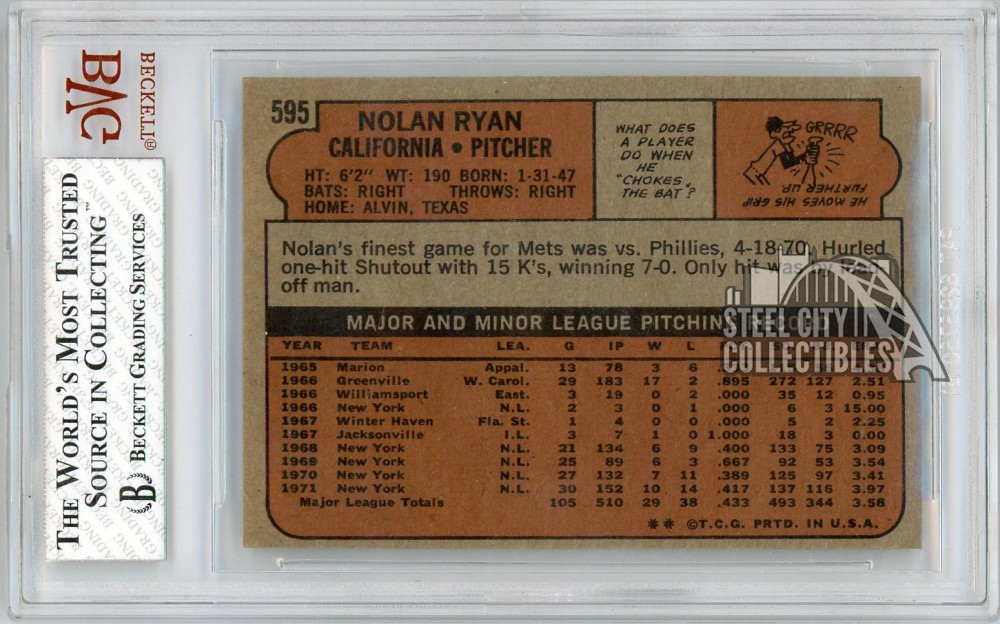 Nolan Ryan 1972 Topps Baseball Card #595 BVG 6