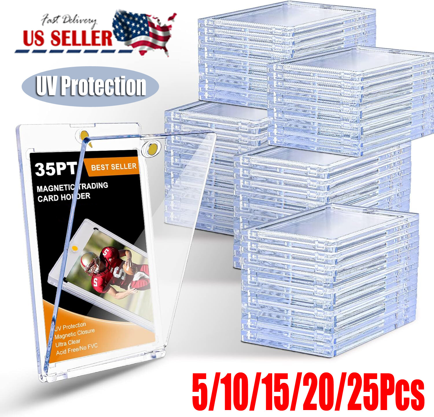 5/10/15/20/25Pcs Magnetic Trading Card Holders 35pt One-Touch Hard UV Protection