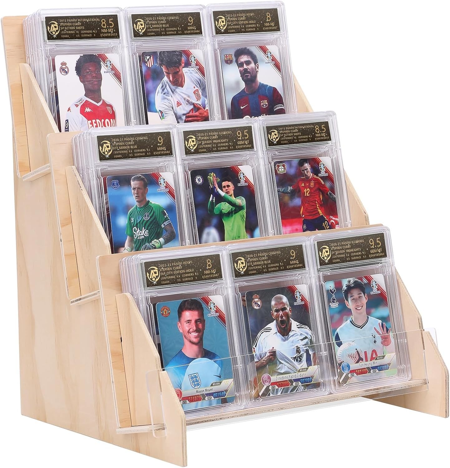 Wooden Trading Card Display Stand, 3-Tier Card Holder for Graded, Sports and TCG