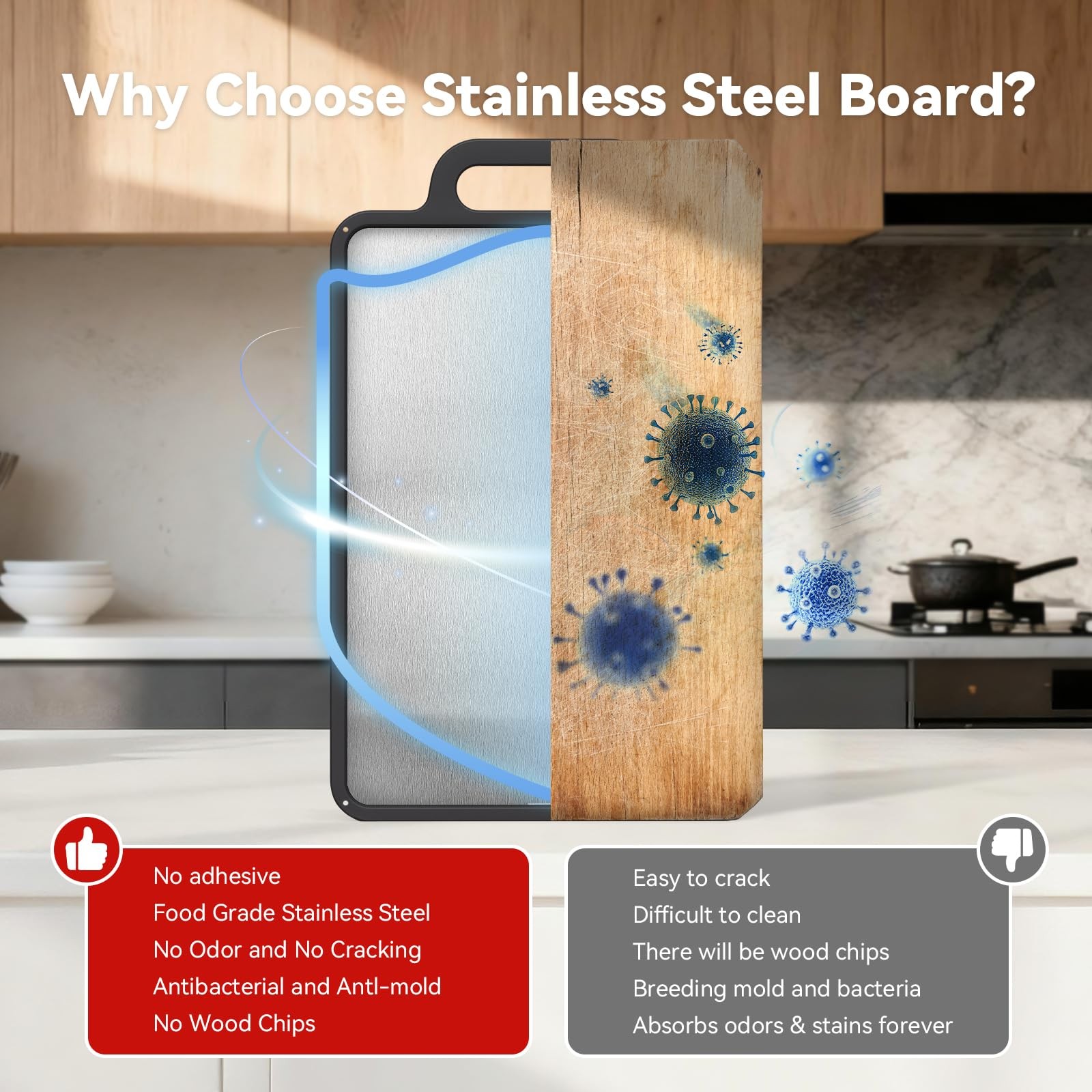 Double-Sided Solid Stainless Steel 15.3″L x 9.6″W, Color