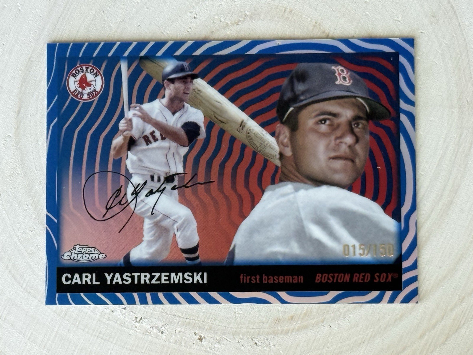 Carl Yastrzemski 2025 Topps Chrome Platinum Anniversary Blue Vibrations /150