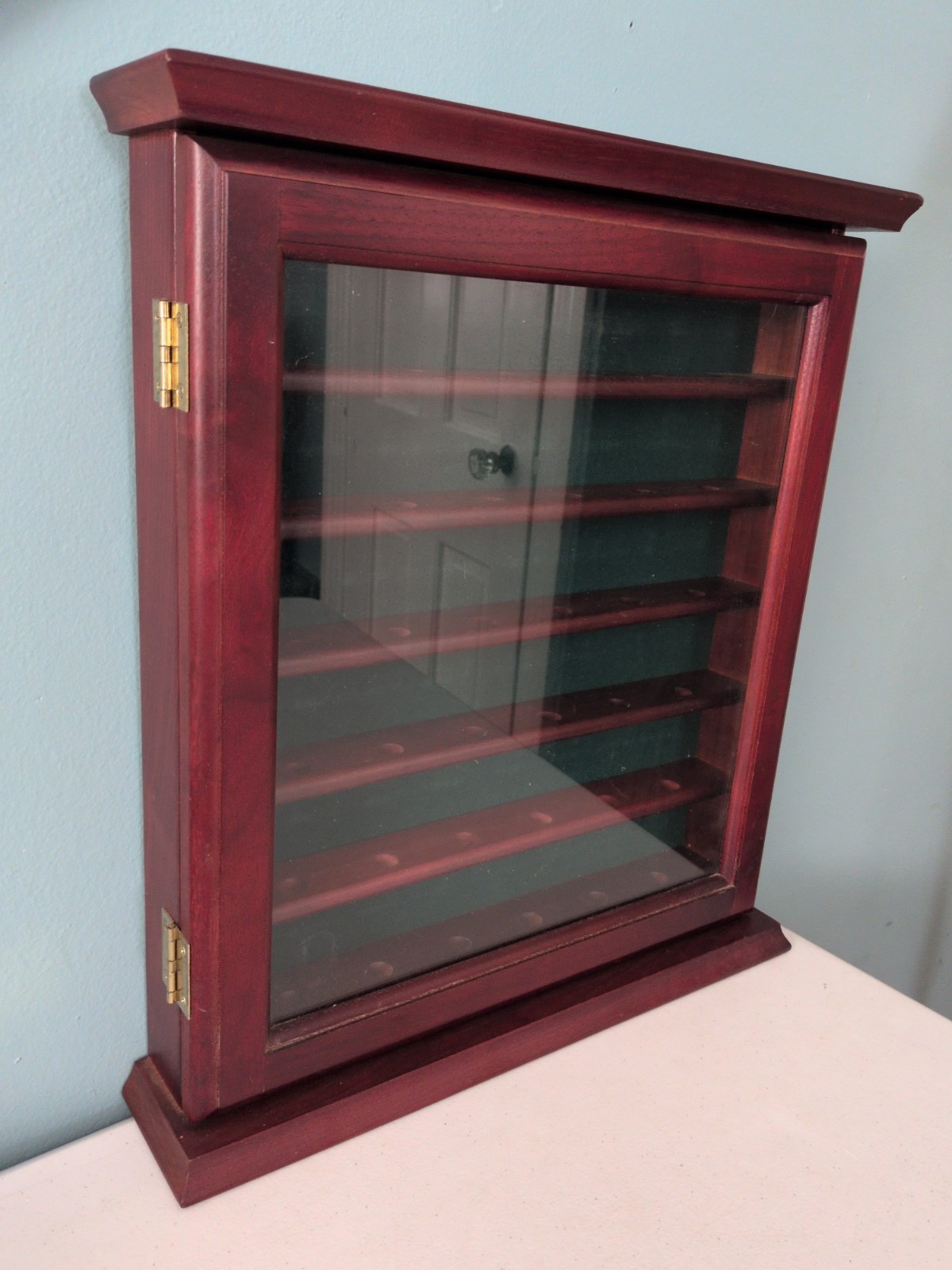Cherry Mahogany Golf Ball Display Case Wood Cabinet Wall Mount Holds 36 18x16x3″