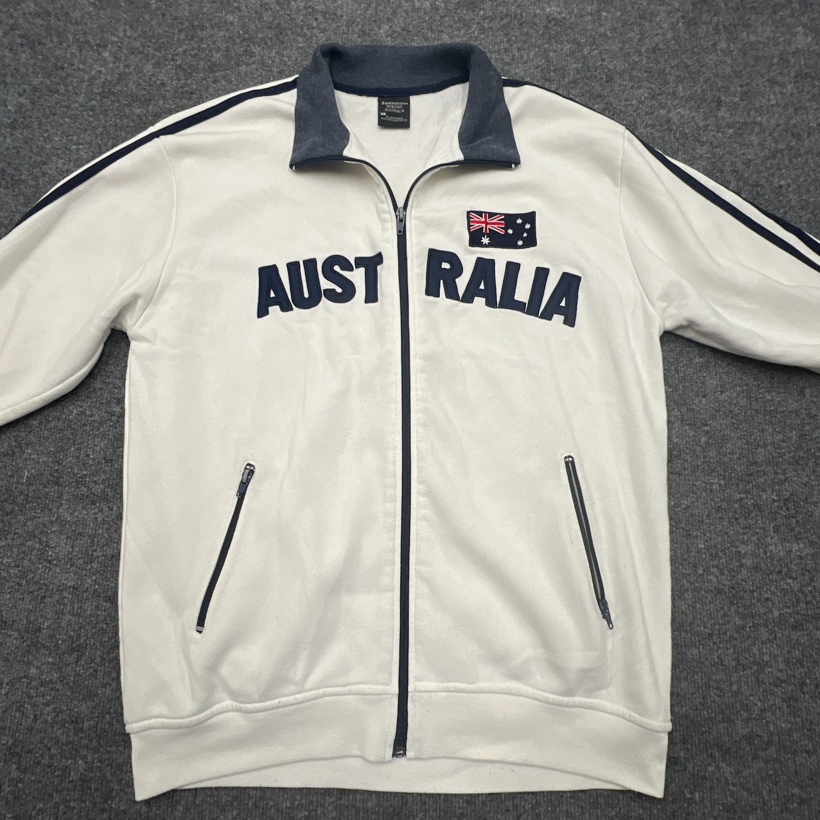 Samsousan Designs AUSTRALIA Track Jacket M / L Full Zip Polycotton Flag White