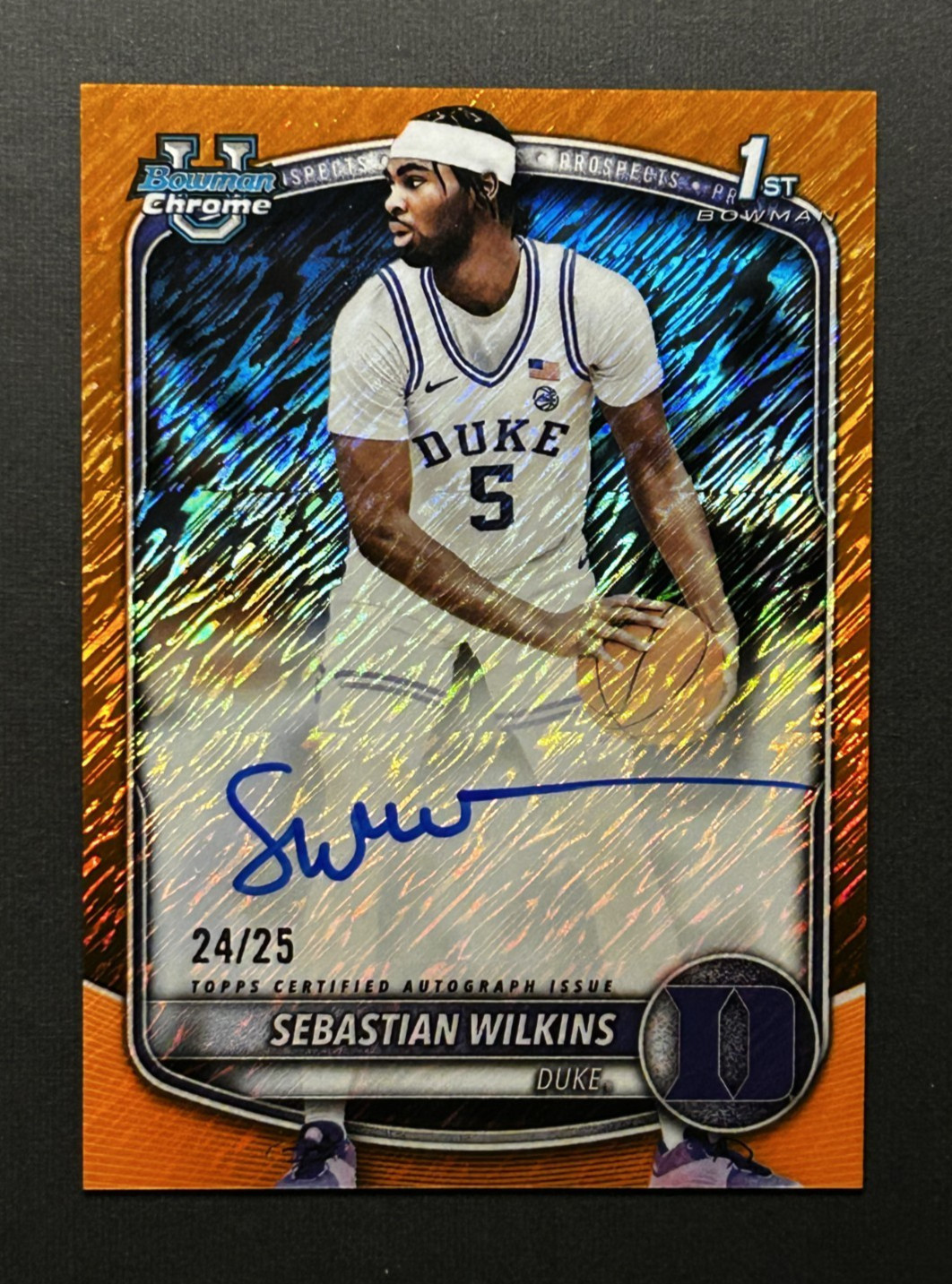 2025-26 Bowman Chrome – Sebastian Wilkins Orange Shimmer Refractor Auto /25 1st