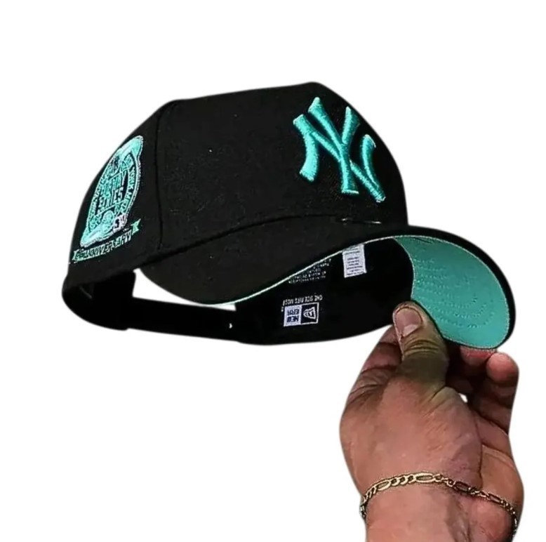 HOT! Black New York Yankees 9FORTY Snapback Hat, Teal Embroidered NY Logo & Teal