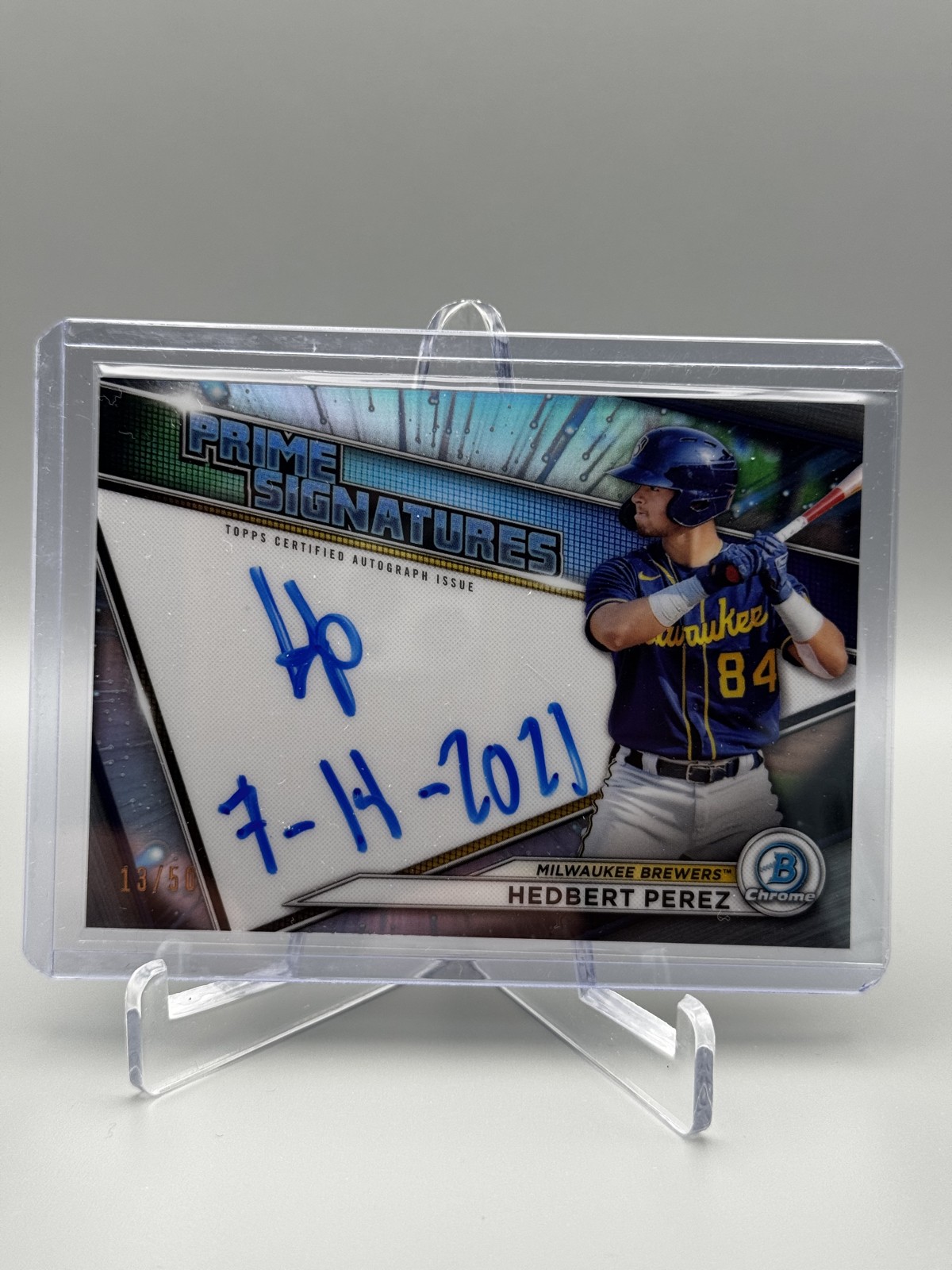 2021 Bowman Chrome – Prime Chrome Signatures Hedbert Perez #PCS-HP /50 (AU, RC)