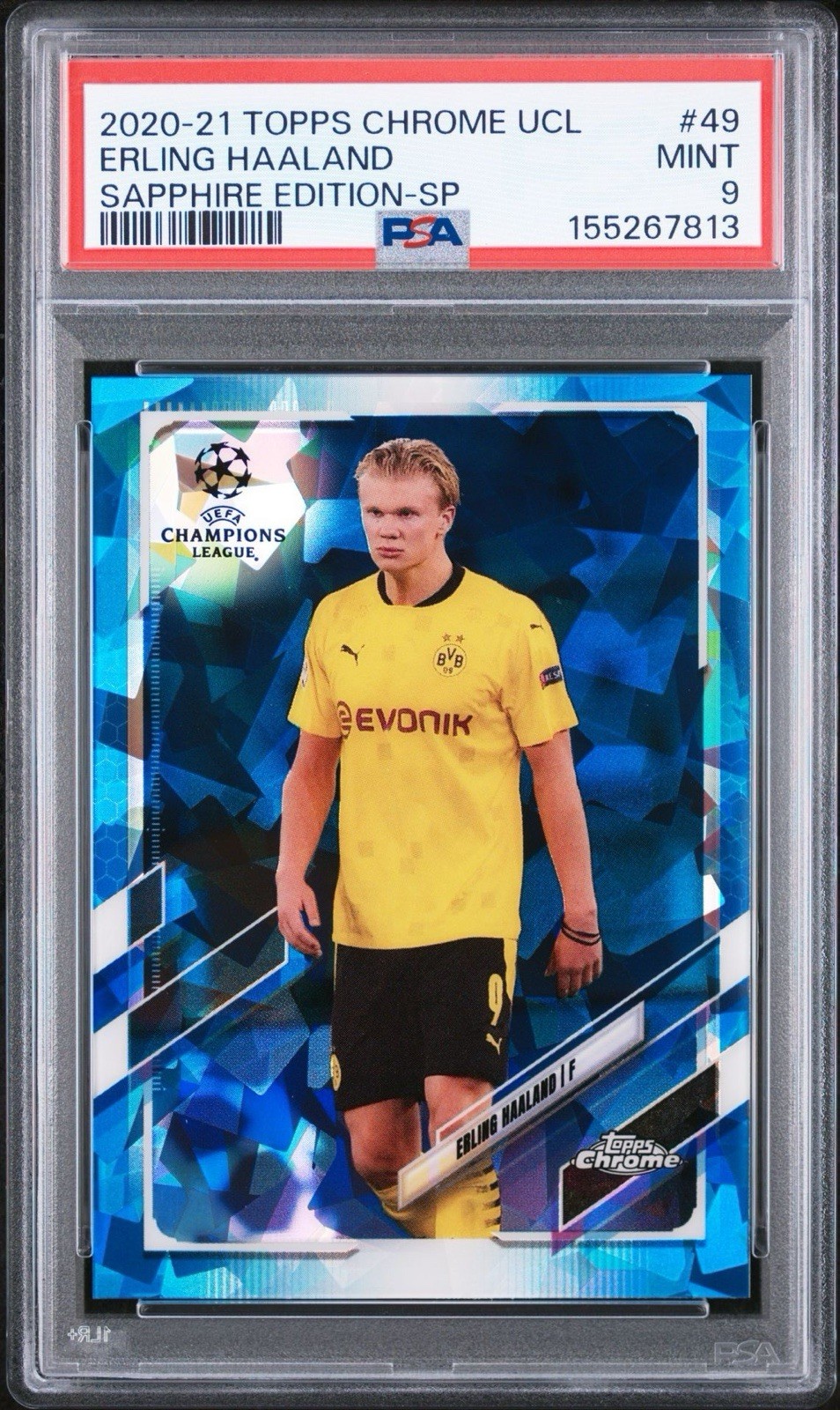 2020 TOPPS CHROME UEFA SAPPHIRE EDITION SP ERLING HAALAND – PSA 9