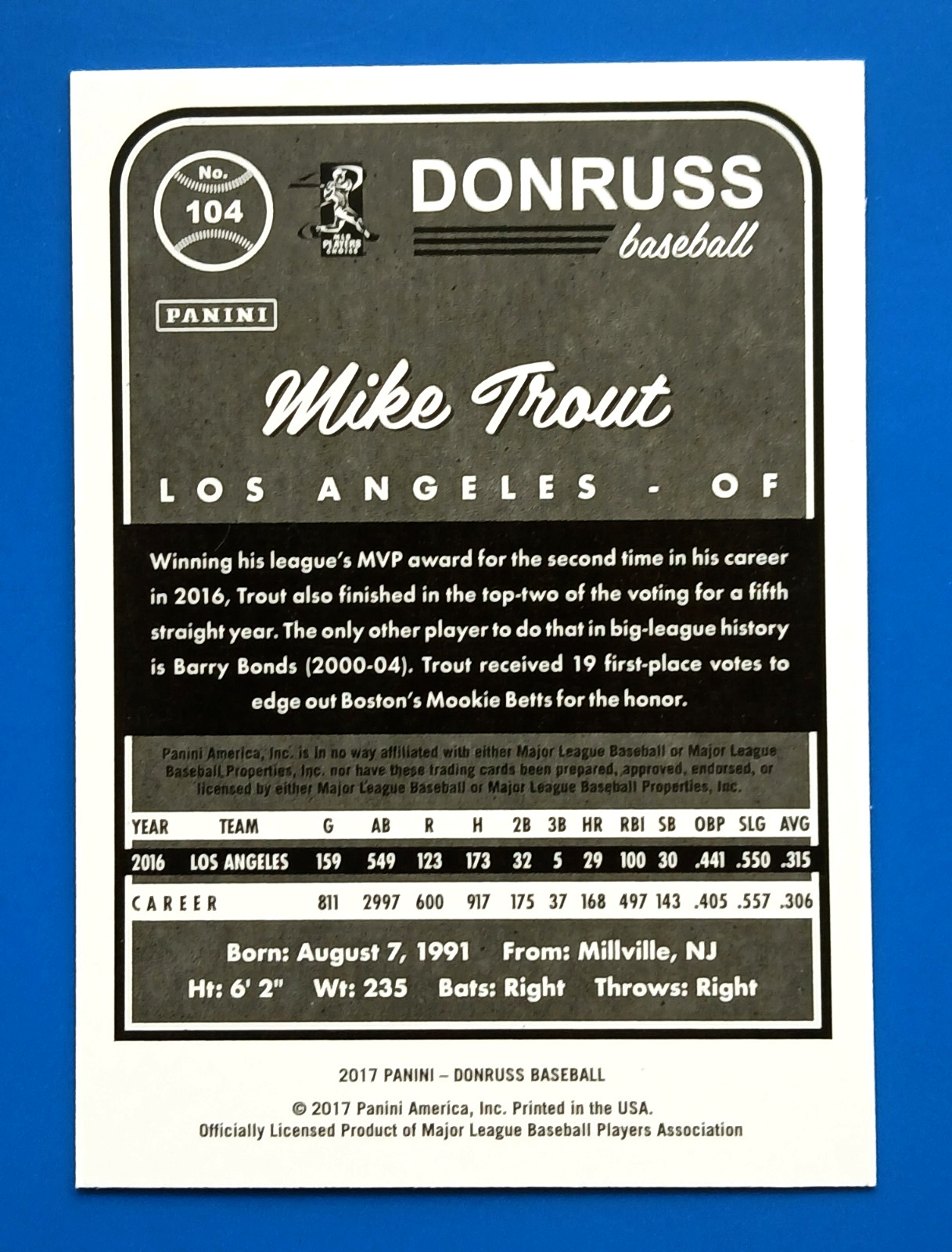 2017 Donruss #104 Mike Trout Base Batting & SP Clapping Variations * Short Print