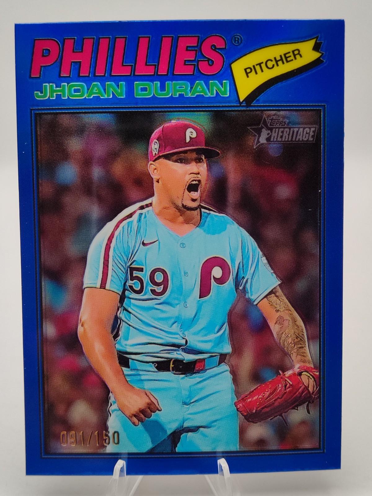 2026 Topps Heritage Jhoan Duran #14 Blue Chrome 91/150 – Phillies